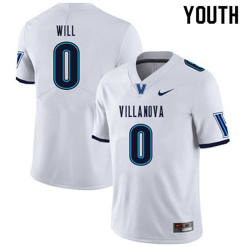Youth #0 Tyler Will Villanova Wildcats College Football Jerseys Sale-White - Click Image to Close